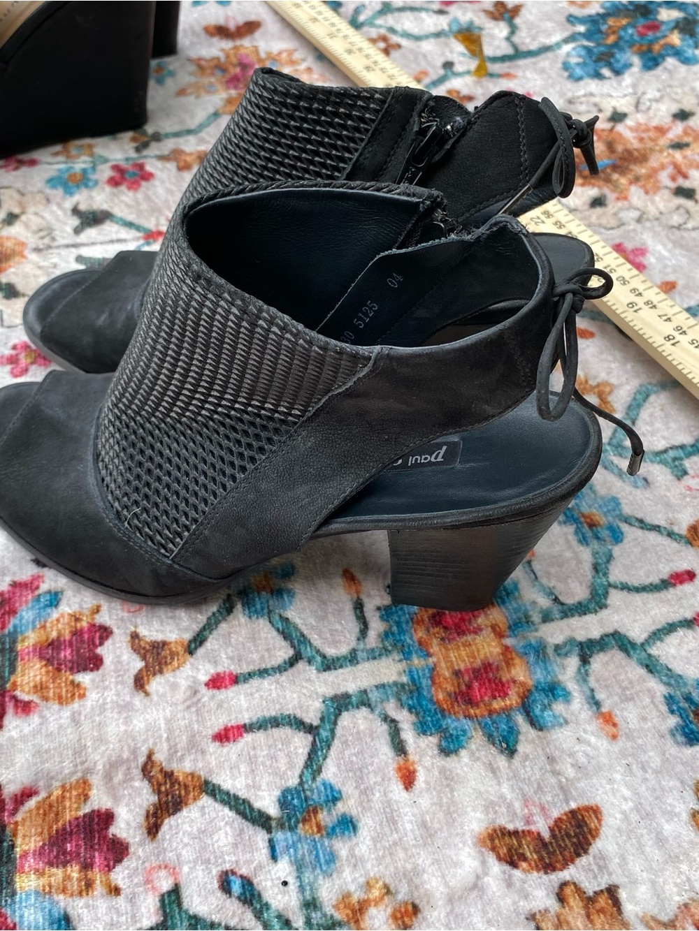 Paul Green Black Open-Toe Heeled Ankle Boots with Textured Upper - Picture 2 of 9